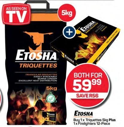 Etosha Buy 1x Triquettes 5kg Plus 1x Fireighters 12-Piece