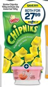 Simba Chipniks 100g and Epic Dip Assorted 125g