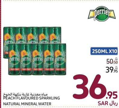 Perrier Peach Flavoured Sparkling Natural Mineral Water 10x250ml