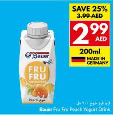 Bauer Fru Fru Peach Yogurt Drink 200ml