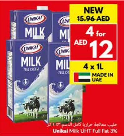 Unikai Milk UHT Full Fat 3% 4x1L