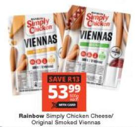 Rainbow Simply Chicken Cheese/Original Smoked Viennas 