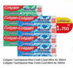 Colgate Toothpaste Max Fresh Clean Mint 4x 100ml