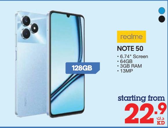 Realme Note 50 with 6.74" Screen, 64GB storage, 3GB RAM, and 13MP camera