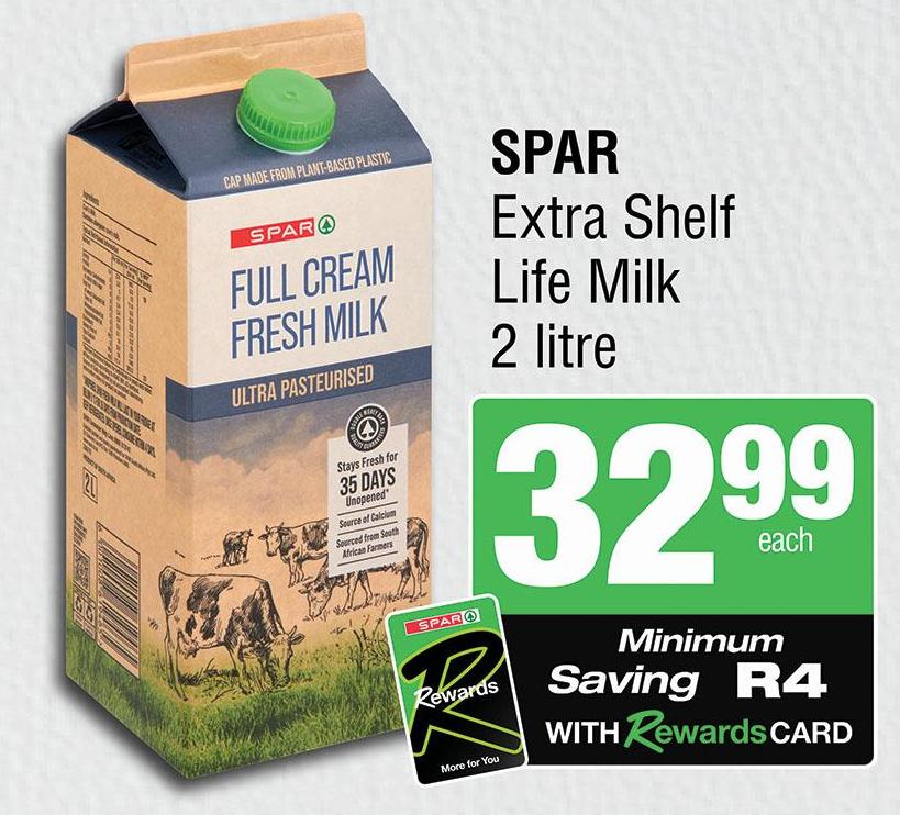 SPAR Extra Shelf Life Milk 2Ltr 