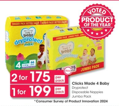 Clicks Made 4 Baby Dryprotect Disposable Nappies Jumbo Pack