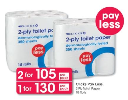 Clicks Pay Less 2-Ply Toilet Paper 18 Rolls 