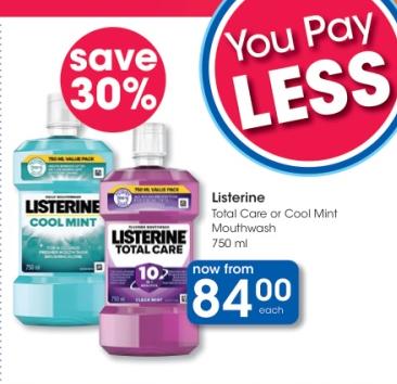 Listerine Total Care or Cool Mint Mouthwash 750ml