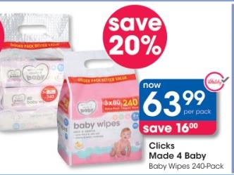 Clicks Made 4 Baby Baby Wipes 240-Pack 