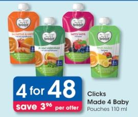 Clicks Made 4 Baby Pouches 110ml