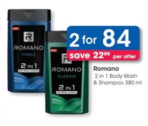 Romano 2 in 1 Body Wash & Shampoo 380ml