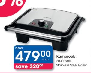 Kambrook 2000 Watt Stainless Steel Griller