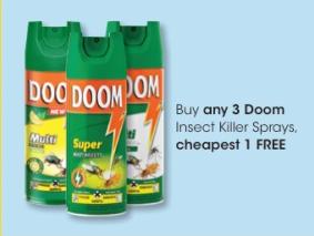 Buy any 3 Doom Insect Killer Sprays, cheapest 1 FREE