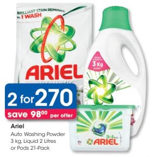 Ariel Auto Washing Powder 3 kg. Liquid 2 Litres or Pods 21-Pack