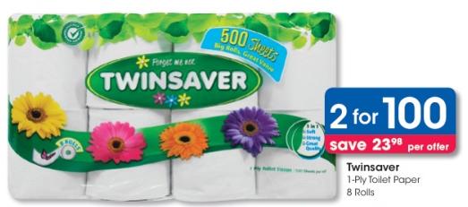 Twinsaver 1-Ply Toilet Paper 