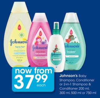 Johnson's Baby Shampoo, Conditioner or 2-in-1 Shampoo & Conditioner 200ml, 300ml, 500ml Or 750ml