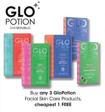 Buy any 3 GloPotion Facial Skin Care Products, cheapest 1 FREE