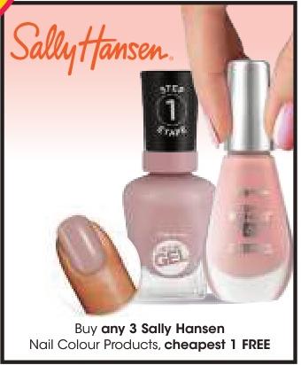 Buy any 3 Sally Hansen Nail Colour Products, cheapest 1 FREE