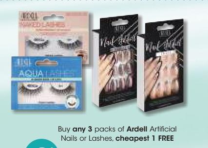 Buy any 3 packs of Ardell Artificial Nails or Lashes, cheapest 1 FREE