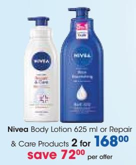 Nivea Body Lotion 625 ml  or Repair & Care Products  