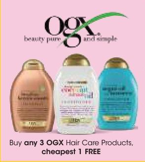 Buy any 3 OGX Hair Care Products, cheapest 1 FREE