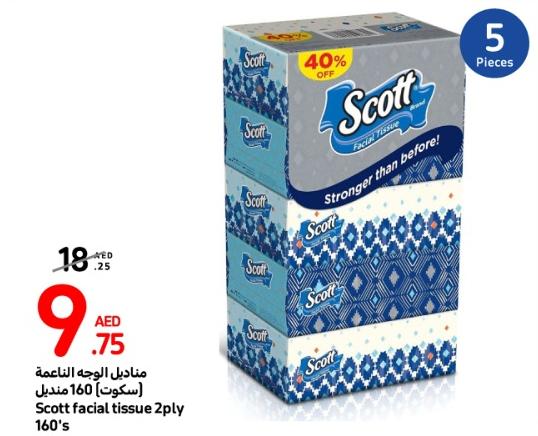 Scott  facial tissue 2 ply 160's x 5