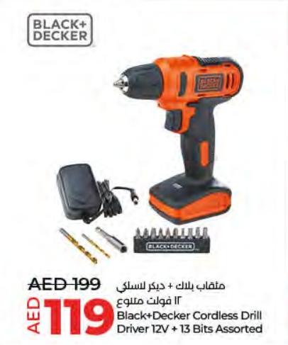 Black+Decker Cordless Drill Driver 12V & 13 Bits Assorted