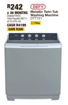 Defy Metallic Twin-Tub Washing Machine DTT151