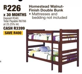 Homestead Walnut-Finish Double Bunk • Mattresses and bedding not included