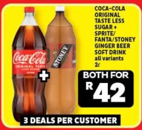 COCA-COLA ORIGINAL TASTE LESS SUGAR+ SPRITE/ FANTA/STONEY GINGER BEER SOFT DRINK all variants 2L