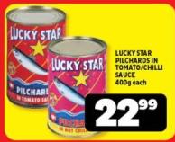 LUCKY STAR PILCHARDS IN TOMATO/CHILLI SAUCE 400g each