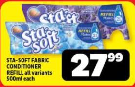 STA-SOFT FABRIC CONDITIONER REFILL all variants 500ml each