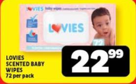 LOVIES SCENTED BABY WIPES 72 per pack