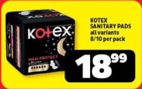 Kotex Sanitary Pads All Variants 8/10 Per Pack