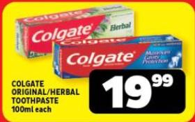 COLGATE ORIGINAL/HERBAL TOOTHPASTE 100ml each