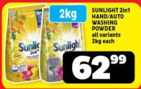 SUNLIGHT 2IN1 HAND/AUTO WASHING POWDER all variants 2kg each