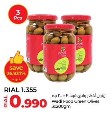 Wadi Food Green Olives 3x200gm