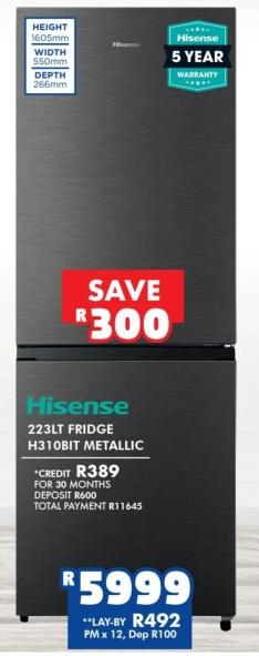 Hisense 223LT Fridge H310BIT Metallic