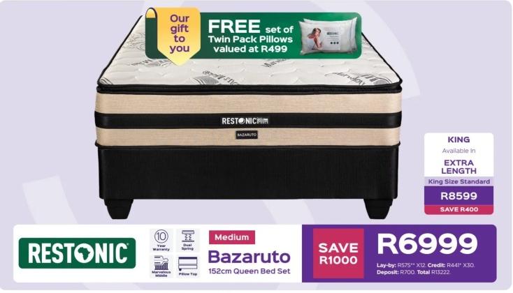 Restonic Bazaruto Medium 152cm Queen Bed Set