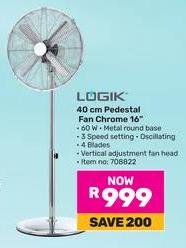 Logik 40 cm Pedestal Fan Chrome 16"