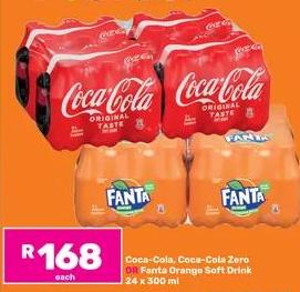 Coca-Cola, Coca-Cola Zero or Fanta Orange Soft Drink 24x300ml