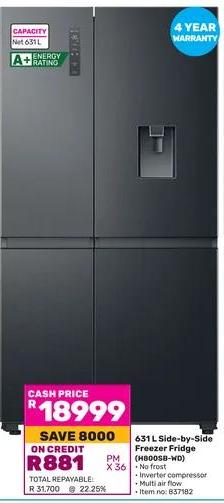 Hisense 631L Side-by-Side Freezer Fridge (J680058-WD)