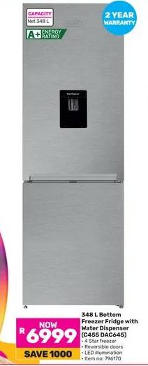 Defy 348 L Bottom Freezer Fridge with Water Dispenser