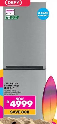 Defy 247 L Bottom Freezer Fridge (DAC 447) with LED interior lighting