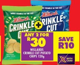 Any 2 Willards Crinkle Cut Potato Chips 120g