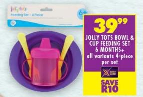 Jolly Tots Bowl & Cup Feeding Set All Variants 4 Piece Per Set