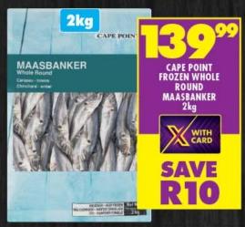 CAPE POINT FROZEN WHOLE ROUND MAASBANKER 2kg