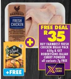 Farmbest Fresh Chicken Braai Pack 650g &Get Robertsons Rajah Curry Powder All Variants 7g Free