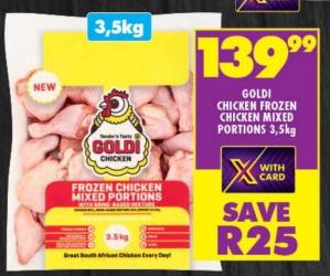 GOLDI FROZEN CHICKEN MIXED PORTIONS 3.5kg