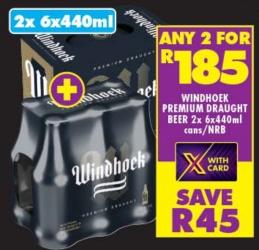 WINDHOEK PREMIUM DRAUGHT BEER 2x 6x440ml Cans/NRB Any 2